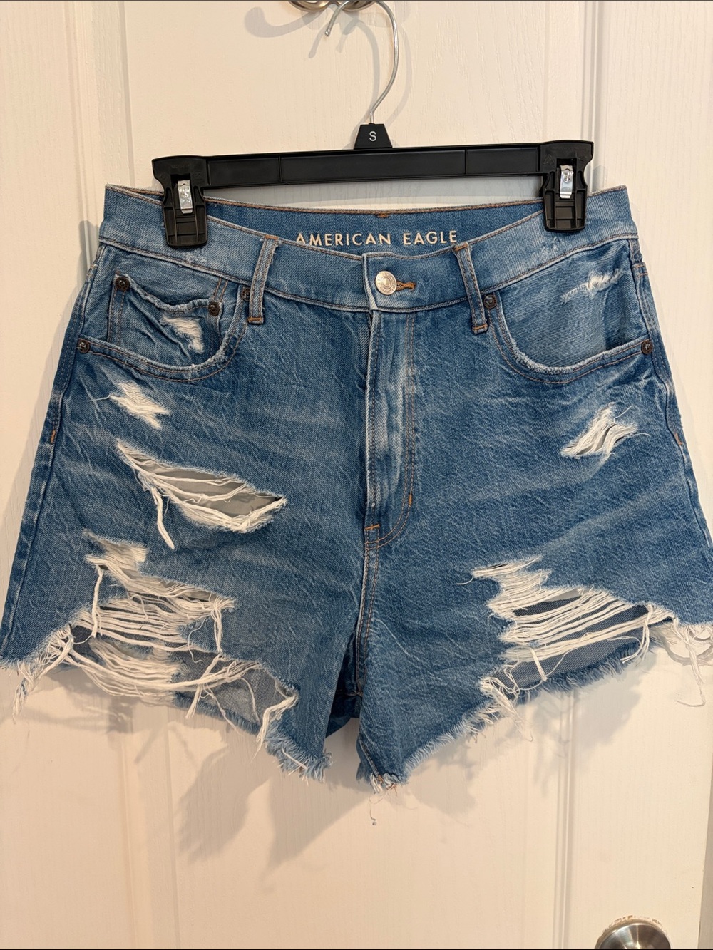 American Eagle Outfitters Ripped High-Rise Blue Denim Shorts